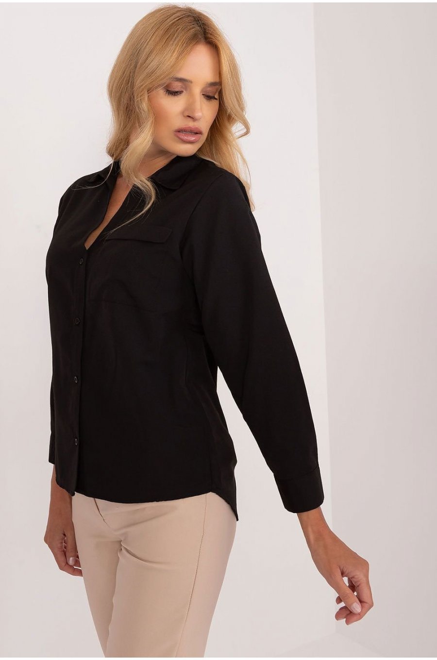 Camasa dama, din bumbac, neagra, cu maneca lunga, Hassine Camasa dama, din bumbac, neagra, cu maneca lunga, Hassine 2 - jojofashion.ro