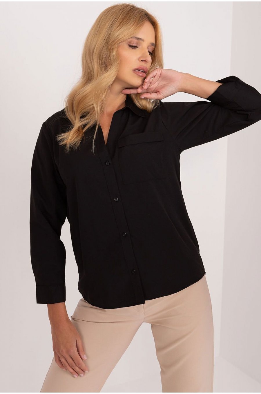 Camasa dama, din bumbac, neagra, cu maneca lunga, Hassine Camasa dama, din bumbac, neagra, cu maneca lunga, Hassine 3 - jojofashion.ro
