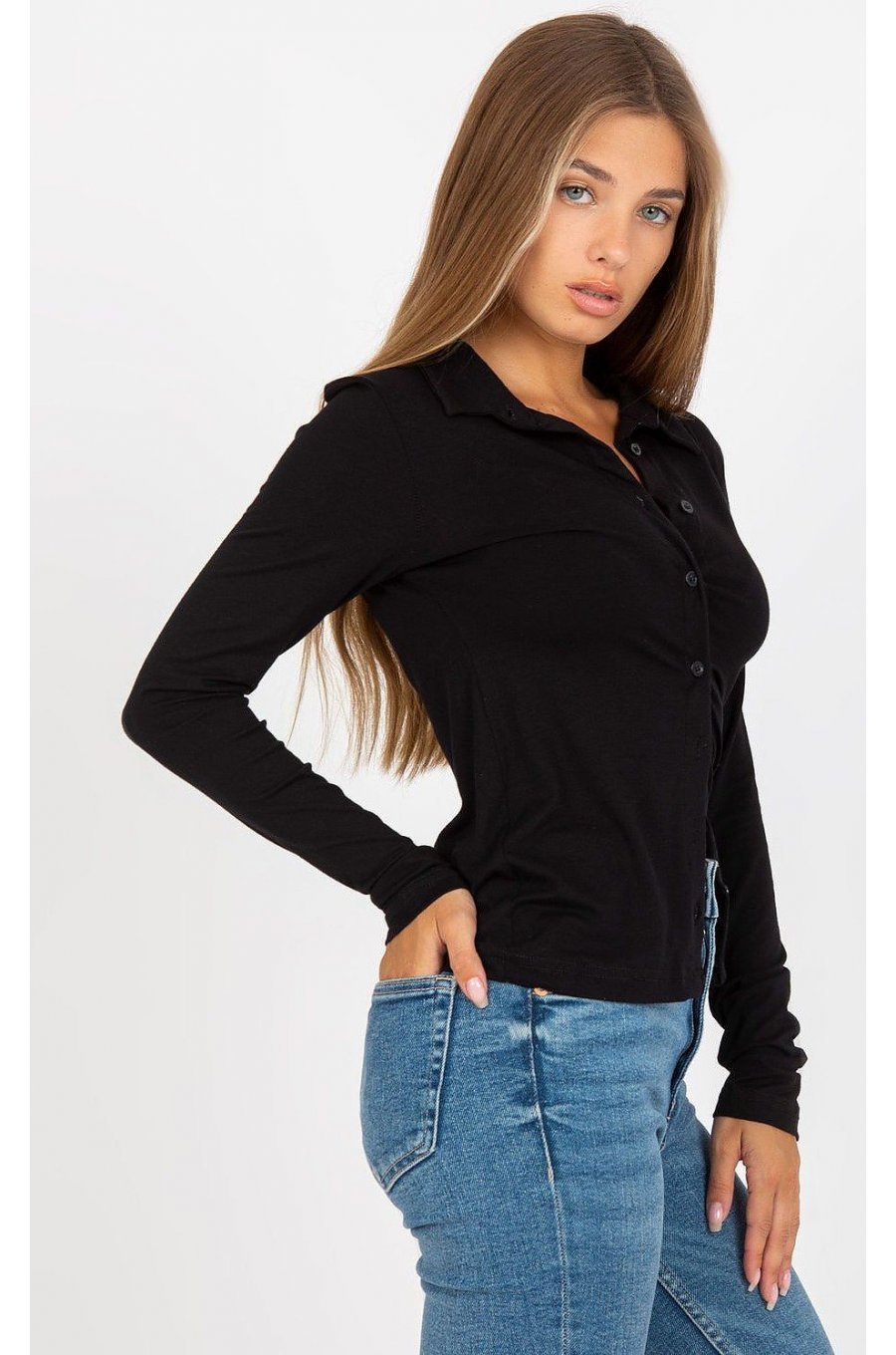 Camasa dama, din bumbac, neagra cu maneca lunga, Lumidee Camasa dama, din bumbac, neagra cu maneca lunga, Lumidee 2 - jojofashion.ro