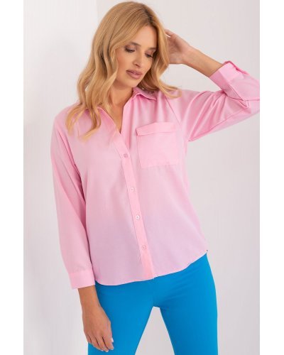 Camasi dama, Camasa dama, din bumbac, roz, cu maneca lunga, Hassine - jojofashion.ro