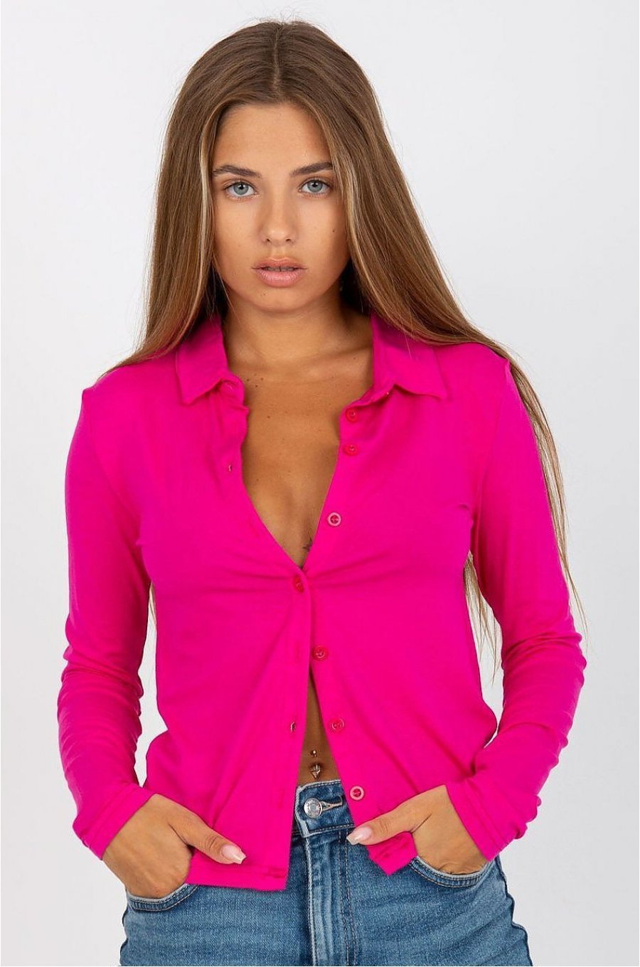 Camasa dama, din bumbac, roz fucsia, cu maneca lunga, Lumidee 1 - jojofashion.ro