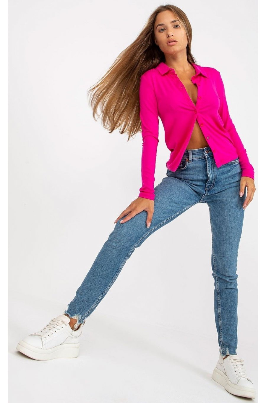 Camasa dama, din bumbac, roz fucsia, cu maneca lunga, Lumidee 3 - jojofashion.ro