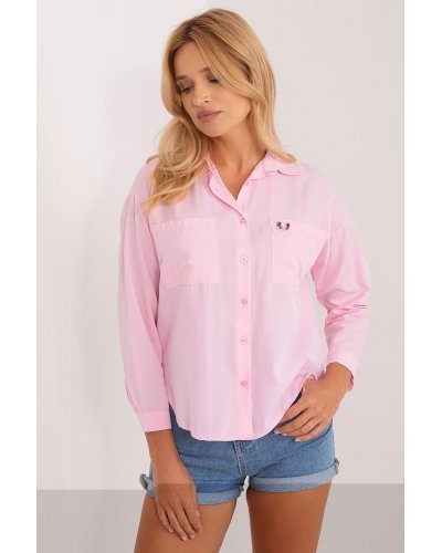 Camasi dama, Camasa dama clasica, din bumbac roz pal, cu maneca lunga, Crina - jojofashion.ro