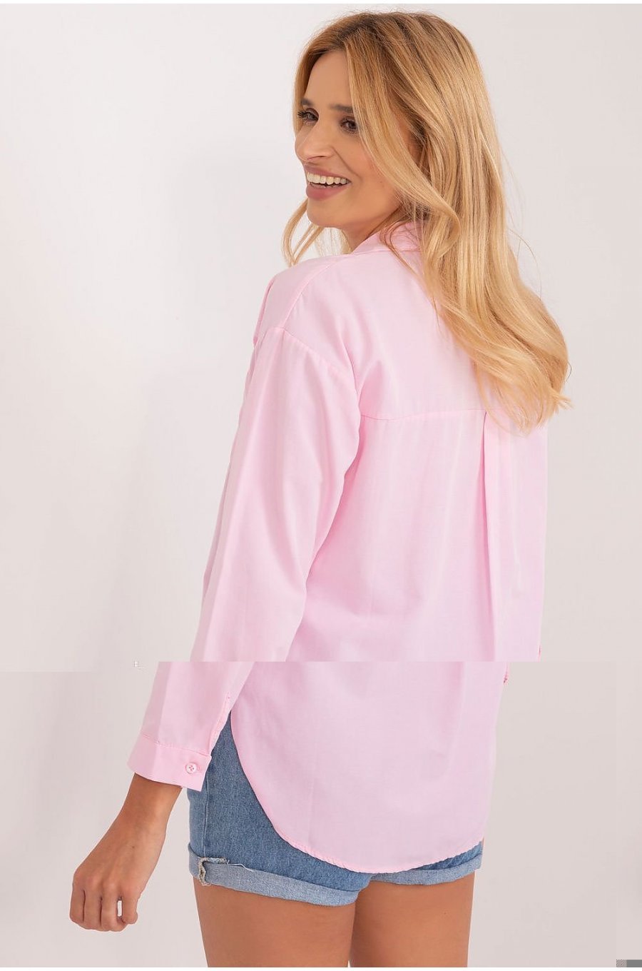 Camasa dama clasica, din bumbac roz pal, cu maneca lunga, Crina 2 - jojofashion.ro