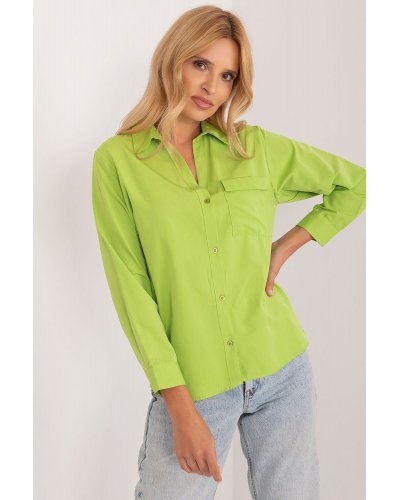 Camasi dama, Camasa dama, din bumbac, verde lime, cu maneca lunga, Hassine - jojofashion.ro