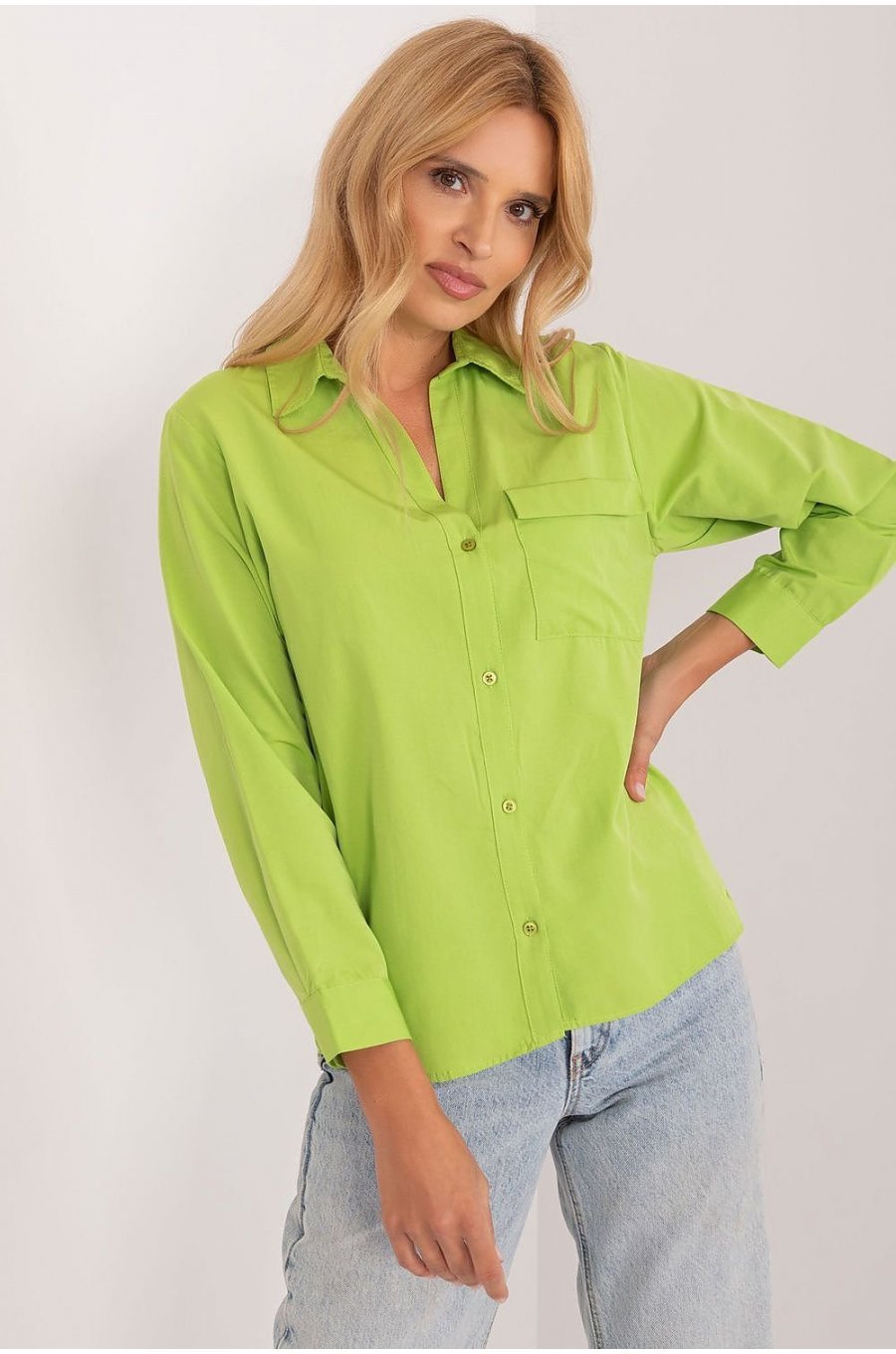 Camasa dama, din bumbac, verde lime, cu maneca lunga, Hassine Camasa dama, din bumbac, verde lime, cu maneca lunga, Hassine 1 - jojofashion.ro