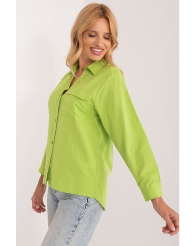 Camasi dama, Camasa dama, din bumbac, verde lime, cu maneca lunga, Hassine - jojofashion.ro