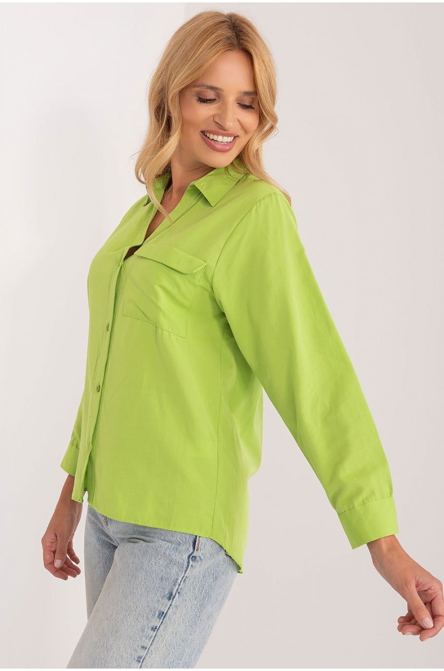 Camasa dama, din bumbac, verde lime, cu maneca lunga, Hassine Camasa dama, din bumbac, verde lime, cu maneca lunga, Hassine 2 - jojofashion.ro
