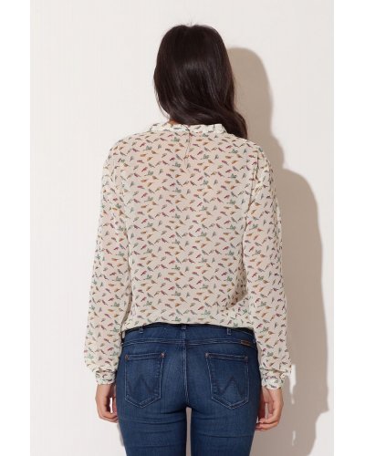 Camasi dama, Camasa dama din sifon, bej cu print colorat, Maryah1 - jojofashion.ro