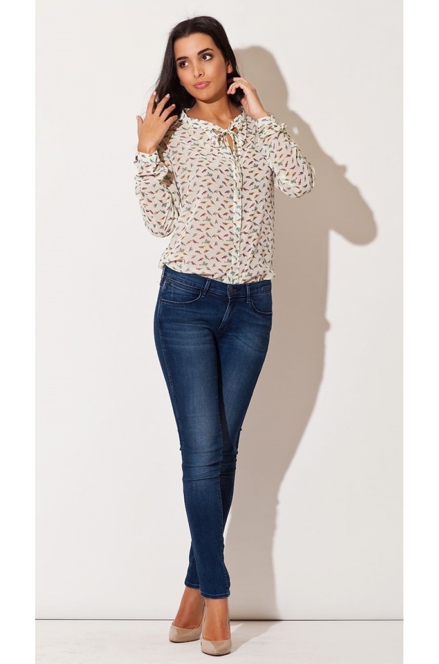 Camasa dama din sifon, bej cu print colorat, Maryah1 Camasa dama din sifon, bej cu print colorat, Maryah1 3 - jojofashion.ro