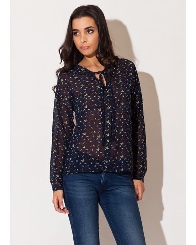 Camasi dama, Camasa dama din sifon, bleumarin cu print colorat, Maryah - jojofashion.ro