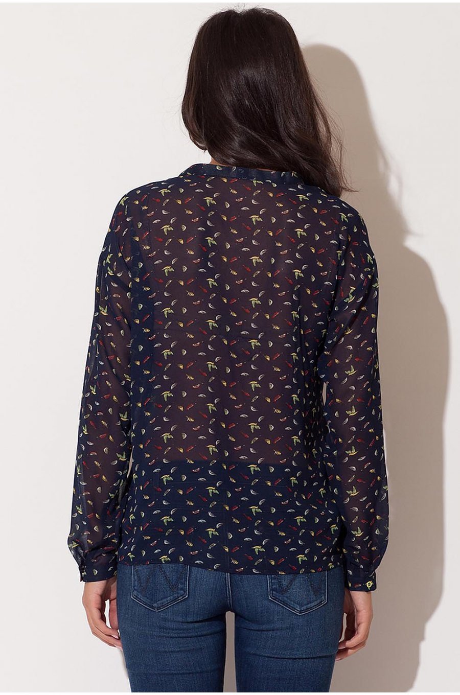 Camasa dama din sifon, bleumarin cu print colorat, Maryah 2 - jojofashion.ro