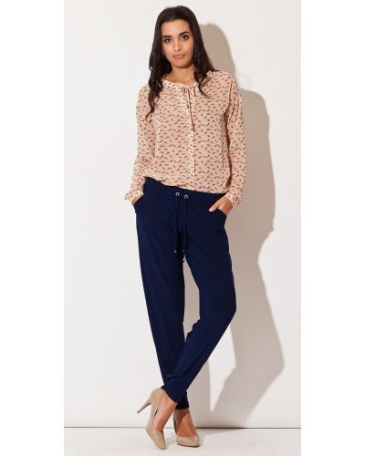 Camasi dama, Camasa dama din sifon, roz pudra cu print colorat, Maryah2 - jojofashion.ro