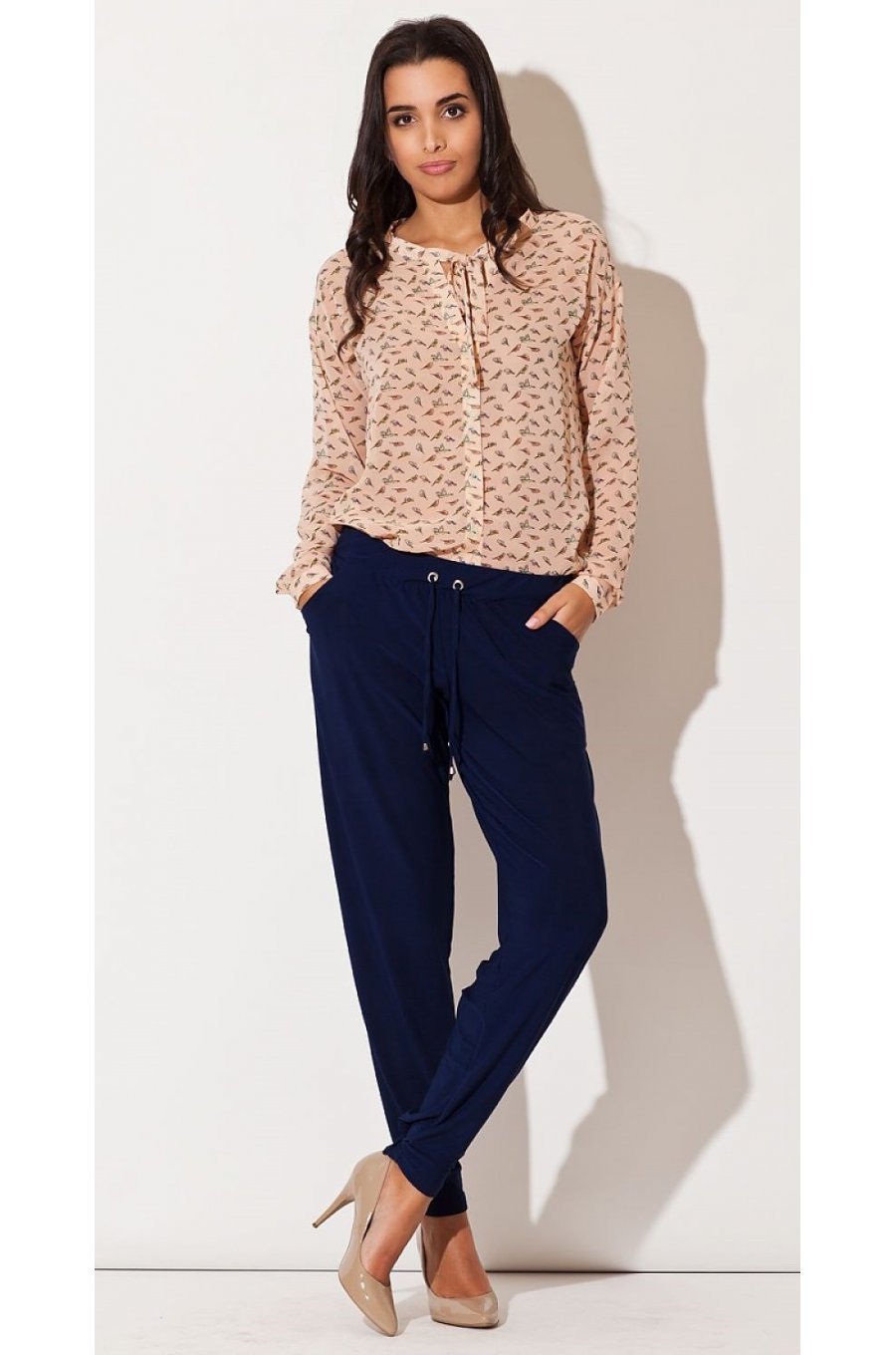 Camasa dama din sifon, roz pudra cu print colorat, Maryah2 2 - jojofashion.ro