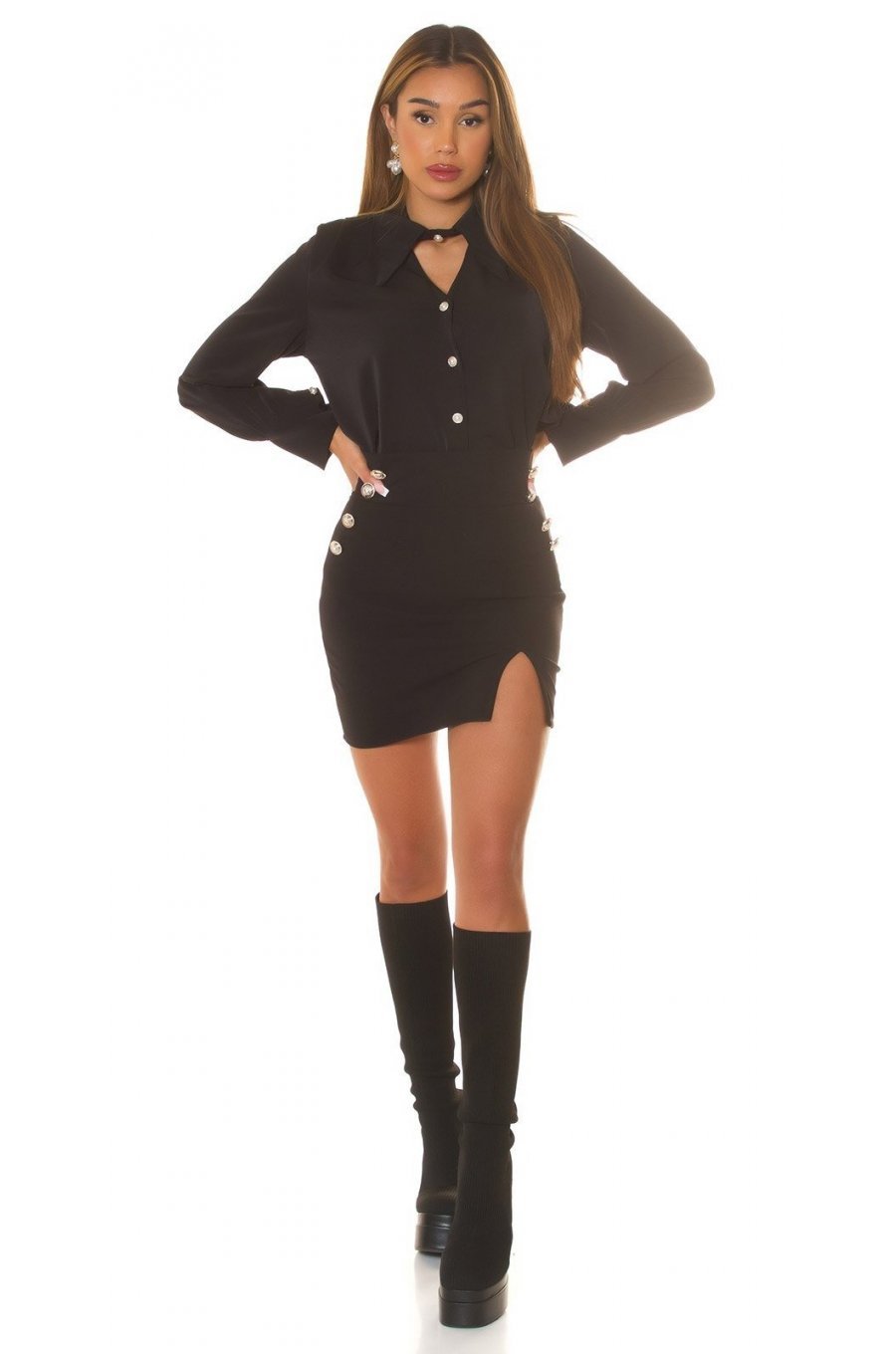 Camasa dama eleganta, neagra, cu nasturi tip perla, Lelenys Camasa dama eleganta, neagra, cu nasturi tip perla, Lelenys 5 - jojofashion.ro