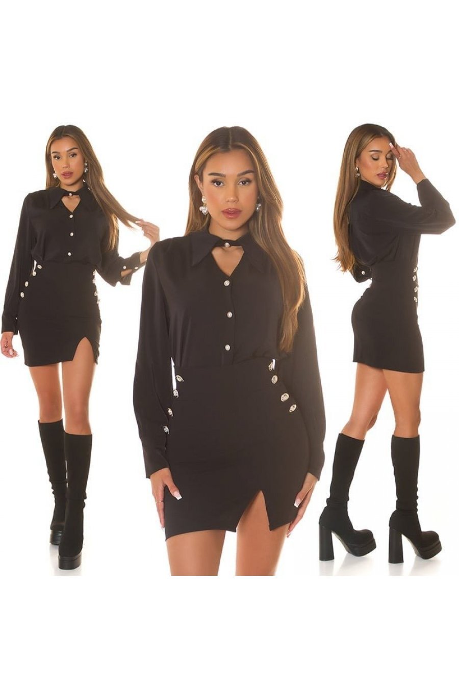 Camasa dama eleganta, neagra, cu nasturi tip perla, Lelenys Camasa dama eleganta, neagra, cu nasturi tip perla, Lelenys 7 - jojofashion.ro
