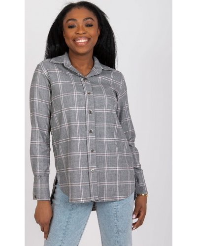 Camasi dama, Camasa dama in carouri, din bumbac, gri, cu maneca lunga, Feriel - jojofashion.ro