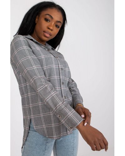 Camasi dama, Camasa dama in carouri, din bumbac, gri, cu maneca lunga, Feriel - jojofashion.ro