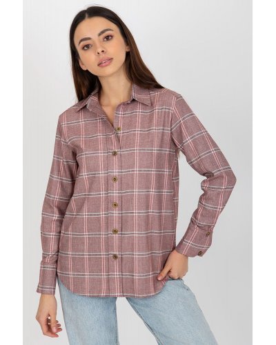 Camasi dama, Camasa dama in carouri, din bumbac, roz prafuit, cu maneca lunga, Feriel - jojofashion.ro