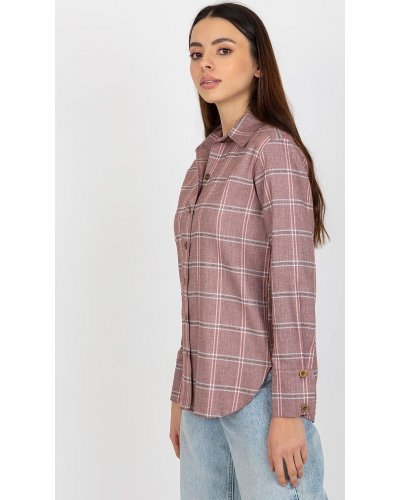 Camasi dama, Camasa dama in carouri, din bumbac, roz prafuit, cu maneca lunga, Feriel - jojofashion.ro