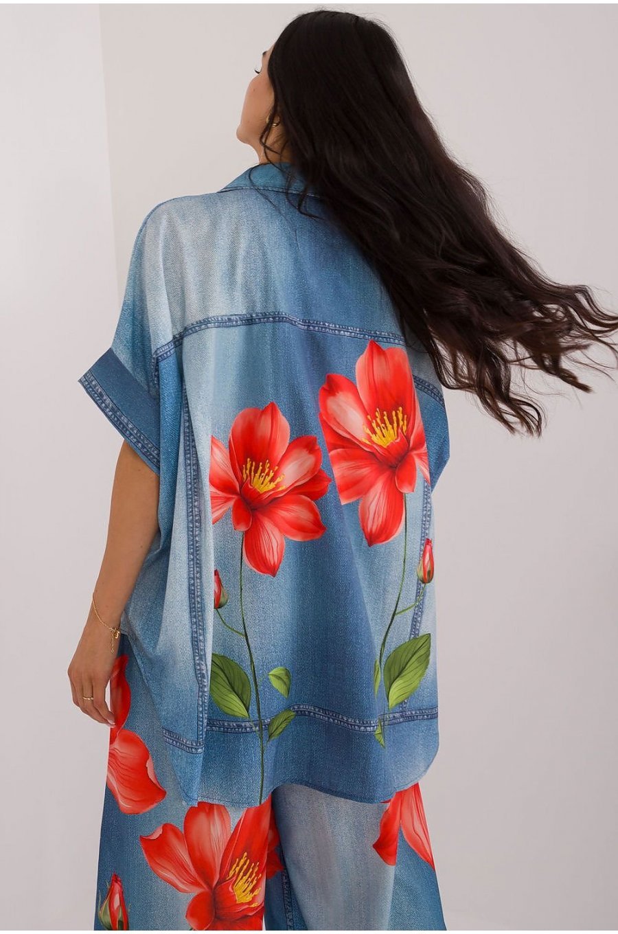 Camasa dama oversize, bleu cu flori, cu maneca scurta, Hysminai1 Camasa dama oversize, bleu cu flori, cu maneca scurta, Hysminai1 3 - jojofashion.ro