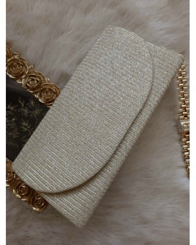 Geanta plic glitter auriu cu striatii Brilliance Genti dama, Geanta plic glitter auriu cu striatii Brilliance - jojofashion.ro