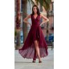 Rochie lunga din voal burgundy asimetrica vaporoasa petrecuta Fiona