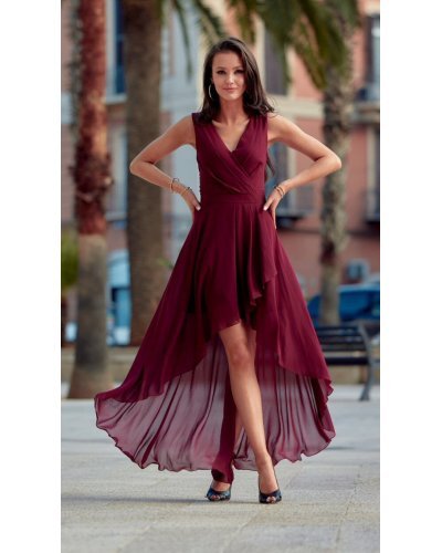 Rochie lunga din voal burgundy asimetrica vaporoasa petrecuta Fiona Rochie lunga din voal burgundy asimetrica vaporoasa petrecuta Fiona - jojofashion.ro