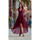 Rochie de ocazie lunga, din voal burgundy, asimetrica, vaporoasa, petrecuta, Fiona 2 - jojofashion.ro