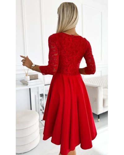 Rochie midi rosie din dantela Anastasia  Rochii de nasa, Rochie midi rosie din dantela Anastasia  - jojofashion.ro