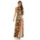 Rochie ocazie lunga cu imprimeu baroc negru galben Callida 2 - jojofashion.ro