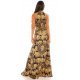 Rochie ocazie lunga cu imprimeu baroc negru galben Callida 3 - jojofashion.ro
