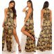 Rochie ocazie lunga cu imprimeu baroc negru galben Callida 5 - jojofashion.ro