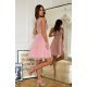 Rochie scurta cu tul si broderie roz pudra Ecaterina 3 - jojofashion.ro