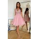 Rochie scurta cu tul si broderie roz pudra Ecaterina 4 - jojofashion.ro