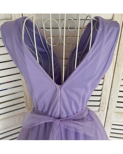 Rochie de seara eleganta lunga din tul lila Adele Rochii lungi, Rochie de seara eleganta lunga din tul lila Adele - jojofashion.ro