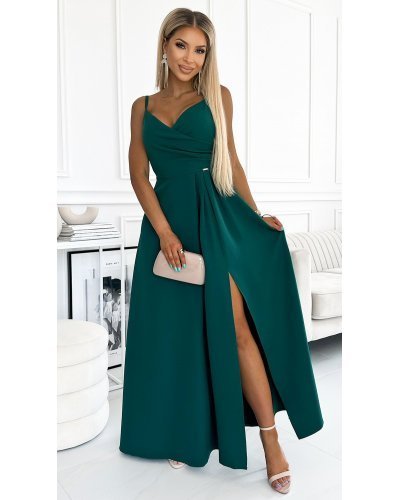 Rochie lunga verde vaporoasa Scarlett Rochii lungi, Rochie lunga verde vaporoasa Scarlett - jojofashion.ro