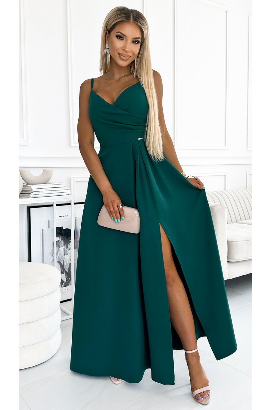 Rochie lunga verde vaporoasa Scarlett 1 - jojofashion.ro