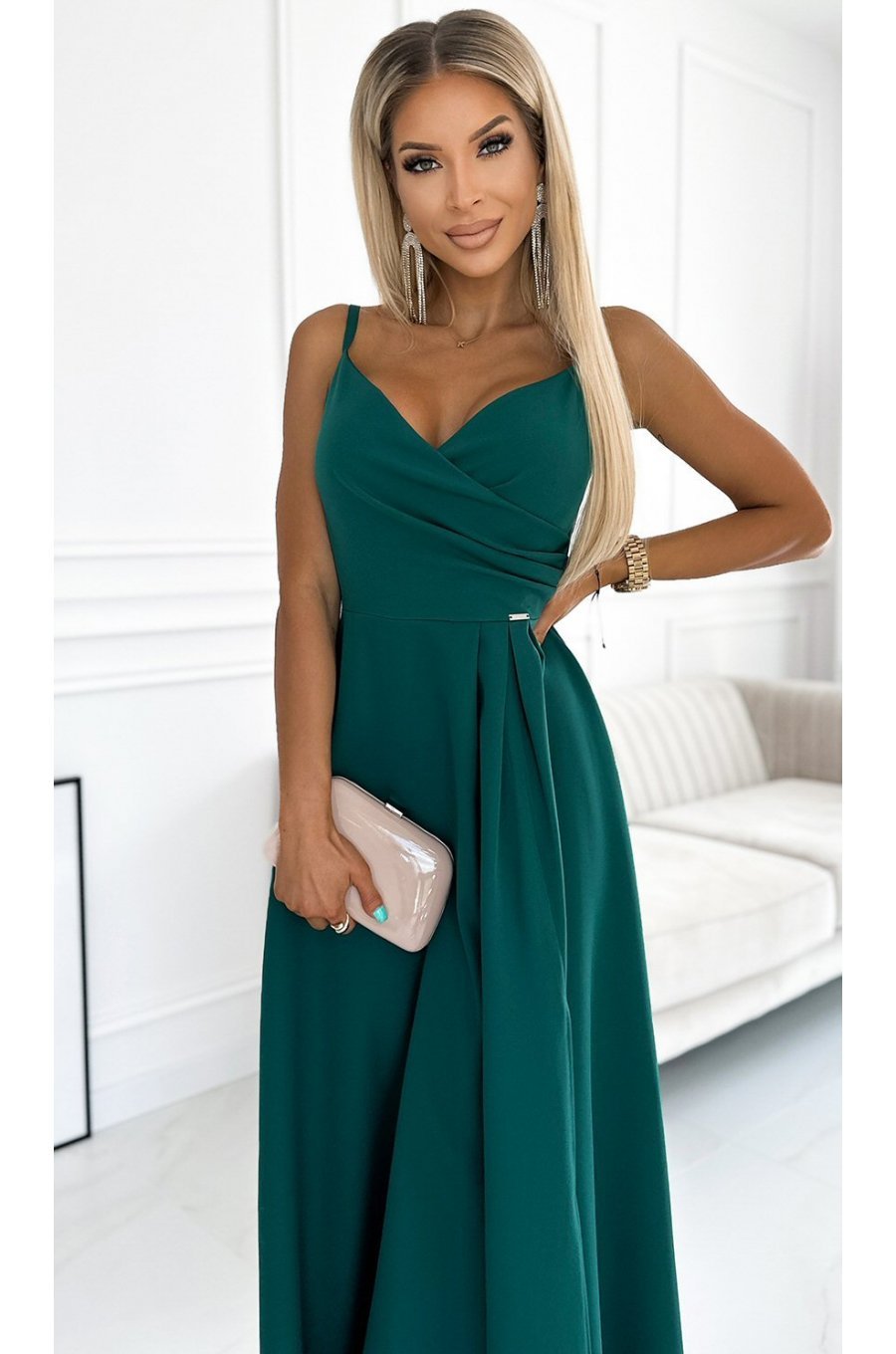 Rochie lunga verde vaporoasa Scarlett 3 - jojofashion.ro
