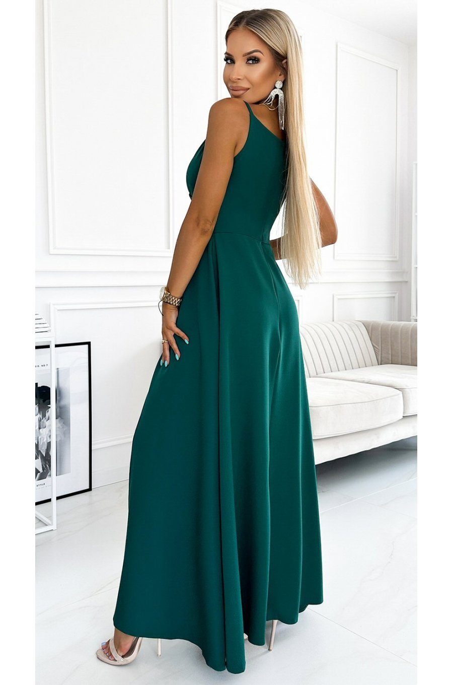 Rochie lunga verde vaporoasa Scarlett 2 - jojofashion.ro