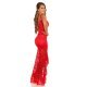 Rochie de seara lunga, din dantela, rosie, mulata, cu trena, Sakura  5 - jojofashion.ro