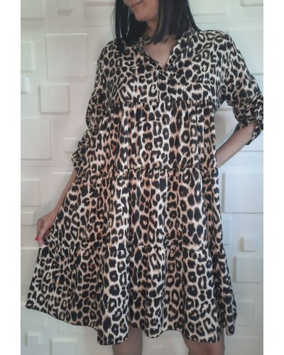 Rochie de vara midi lejera animal print leopard Estrella Rochii casual, Rochie de vara midi lejera animal print leopard Estrella - jojofashion.ro