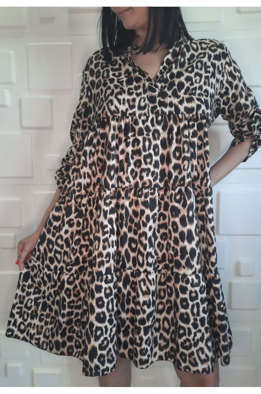Rochie de vara midi lejera animal print leopard Estrella 1 - jojofashion.ro