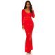Rochie lunga rosie mulata din lurex cu maneca lunga Akma 2 - jojofashion.ro