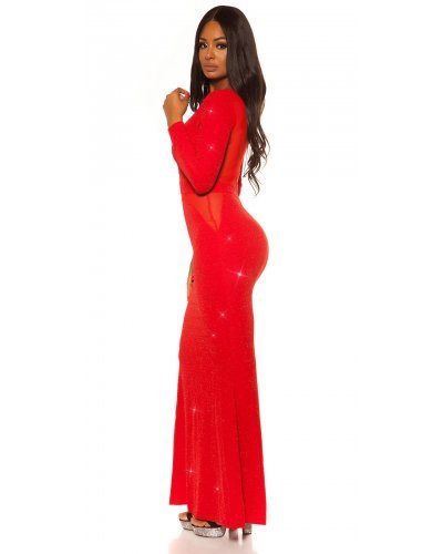 Rochie lunga rosie mulata din lurex cu maneca lunga Akma Rochii lungi, Rochie lunga rosie mulata din lurex cu maneca lunga Akma - jojofashion.ro