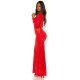 Rochie lunga rosie mulata din lurex cu maneca lunga Akma 3 - jojofashion.ro