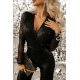 Salopeta de seara evazata, din paiete, neagra, cu maneca lunga, Geena 4 - jojofashion.ro