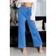 Blugi dama evazati, bleu, din bumbac, cu talia inalta, Naylah 2 - jojofashion.ro