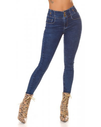 Blugi dama skinny, albastri, denim, talie inalta, mulati,  Bloomy Blugi dama, Blugi dama skinny, albastri, denim, talie inalta, mulati,  Bloomy - jojofashion.ro