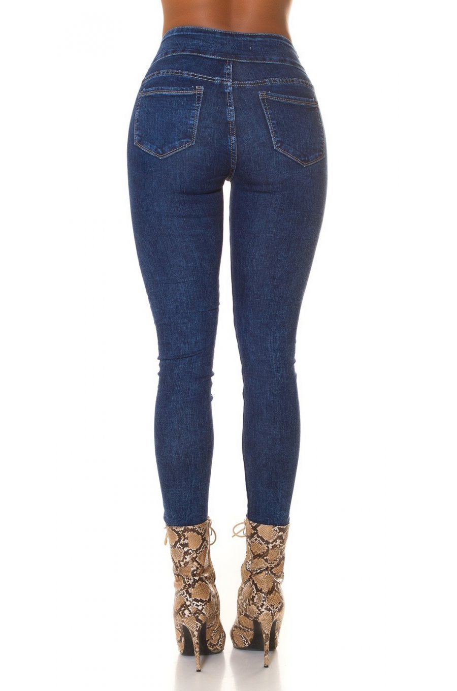 Blugi dama skinny, albastri, denim, talie inalta, mulati,  Bloomy 2 - jojofashion.ro